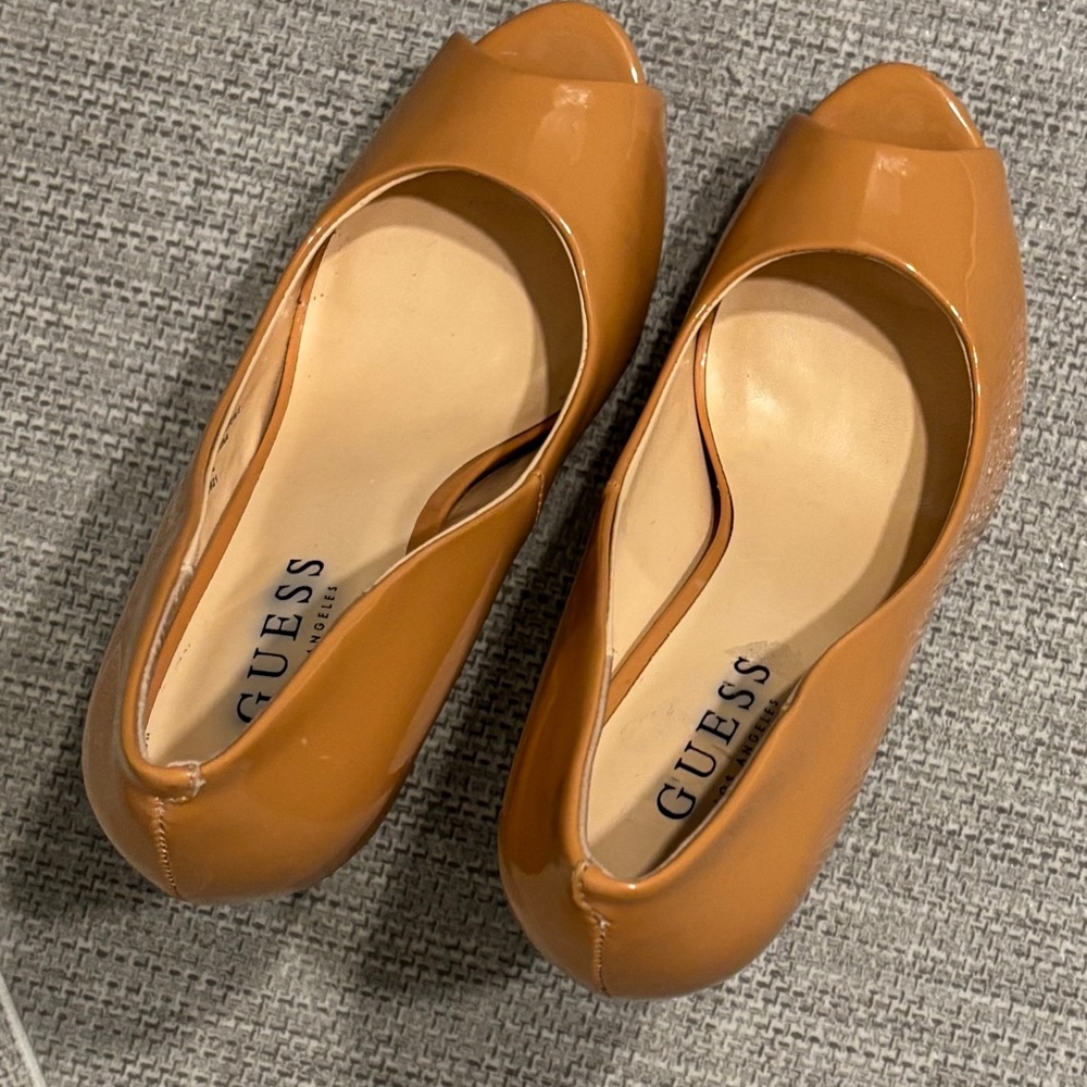 Guess Women's Tan Peep Toe Heels